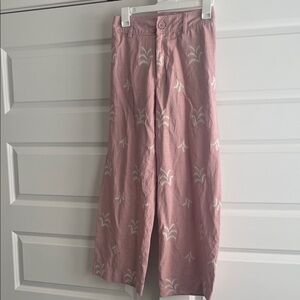 Elie Tahari Pink Wide Leg Pants with Cream embroidery